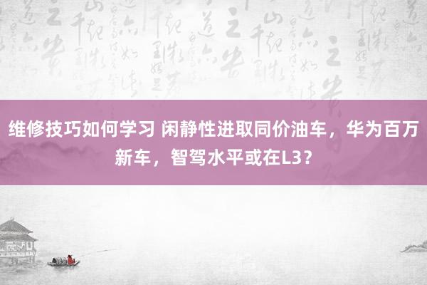 维修技巧如何学习 闲静性进取同价油车，华为百万新车，智驾水平或在L3？