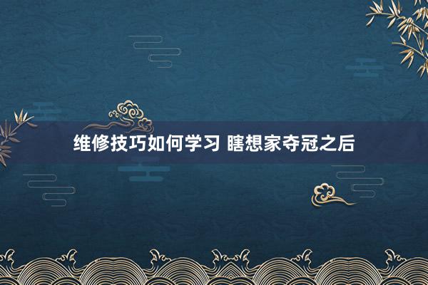 维修技巧如何学习 瞎想家夺冠之后