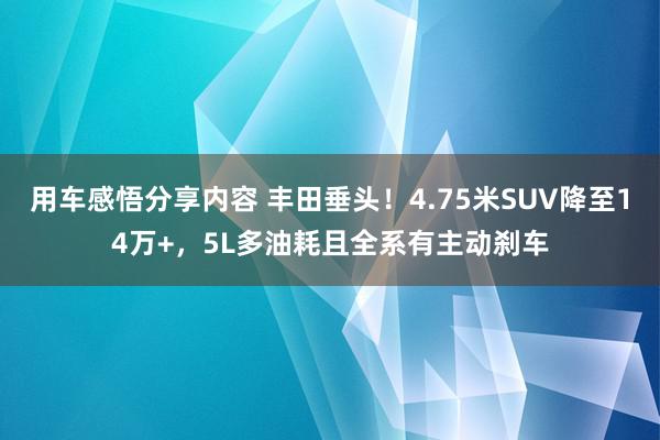 用车感悟分享内容 丰田垂头！4.75米SUV降至14万+，5L多油耗且全系有主动刹车