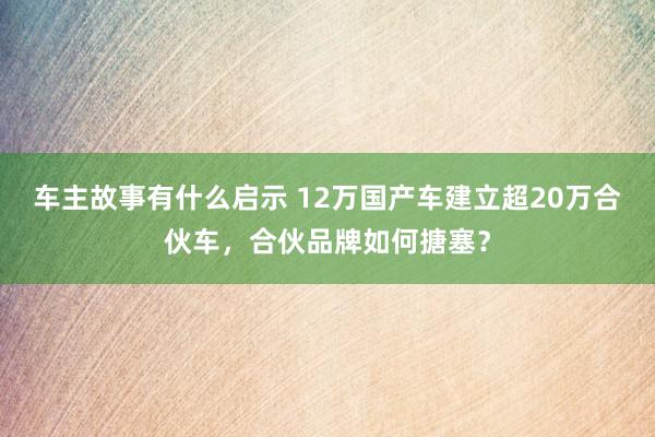 车主故事有什么启示 12万国产车建立超20万合伙车，合伙品牌如何搪塞？