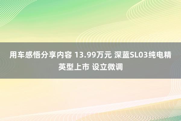 用车感悟分享内容 13.99万元 深蓝SL03纯电精英型上市 设立微调