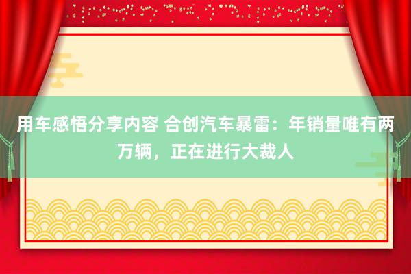 用车感悟分享内容 合创汽车暴雷：年销量唯有两万辆，正在进行大裁人