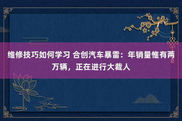 维修技巧如何学习 合创汽车暴雷：年销量惟有两万辆，正在进行大裁人