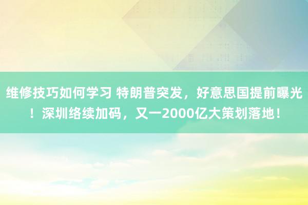 维修技巧如何学习 特朗普突发，好意思国提前曝光！深圳络续加码，又一2000亿大策划落地！