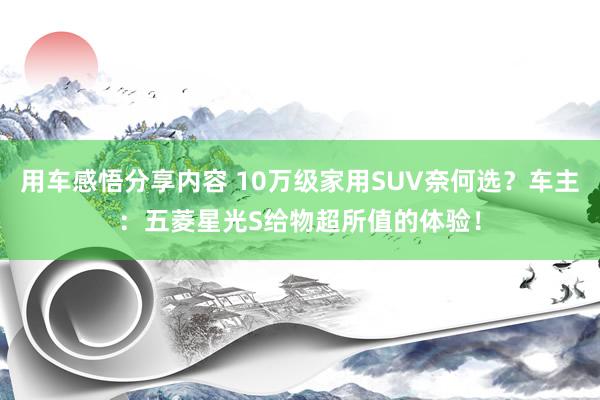 用车感悟分享内容 10万级家用SUV奈何选？车主：五菱星光S给物超所值的体验！