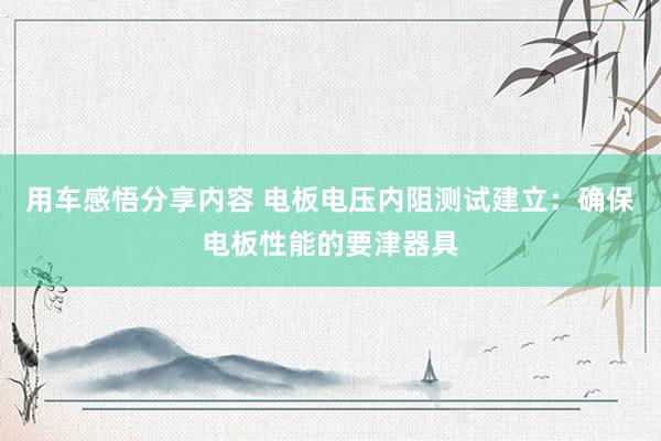 用车感悟分享内容 电板电压内阻测试建立：确保电板性能的要津器具