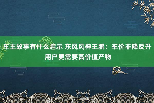 车主故事有什么启示 东风风神王鹏：车价非降反升 用户更需要高价值产物