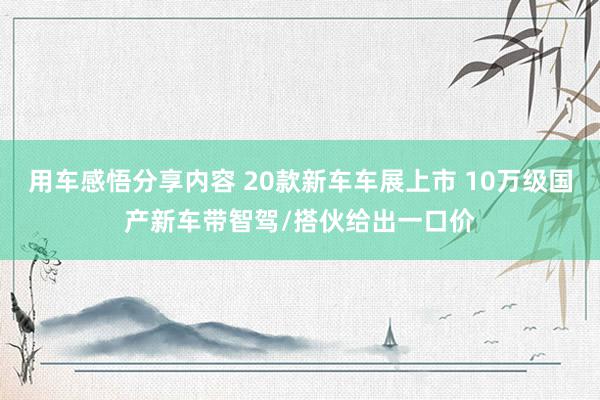 用车感悟分享内容 20款新车车展上市 10万级国产新车带智驾/搭伙给出一口价