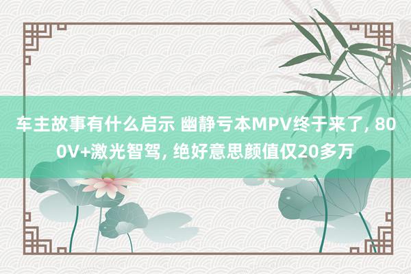 车主故事有什么启示 幽静亏本MPV终于来了, 800V+激光智驾, 绝好意思颜值仅20多万