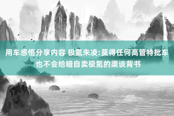 用车感悟分享内容 极氪朱凌:莫得任何高管特批车 也不会给暗自卖极氪的渠谈背书