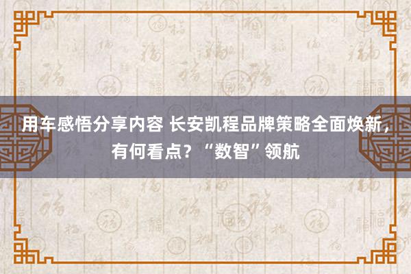 用车感悟分享内容 长安凯程品牌策略全面焕新，有何看点？“数智”领航